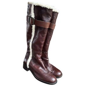 Banana Republic Brown Leather Riding Boots with Faux Sherpa Lining